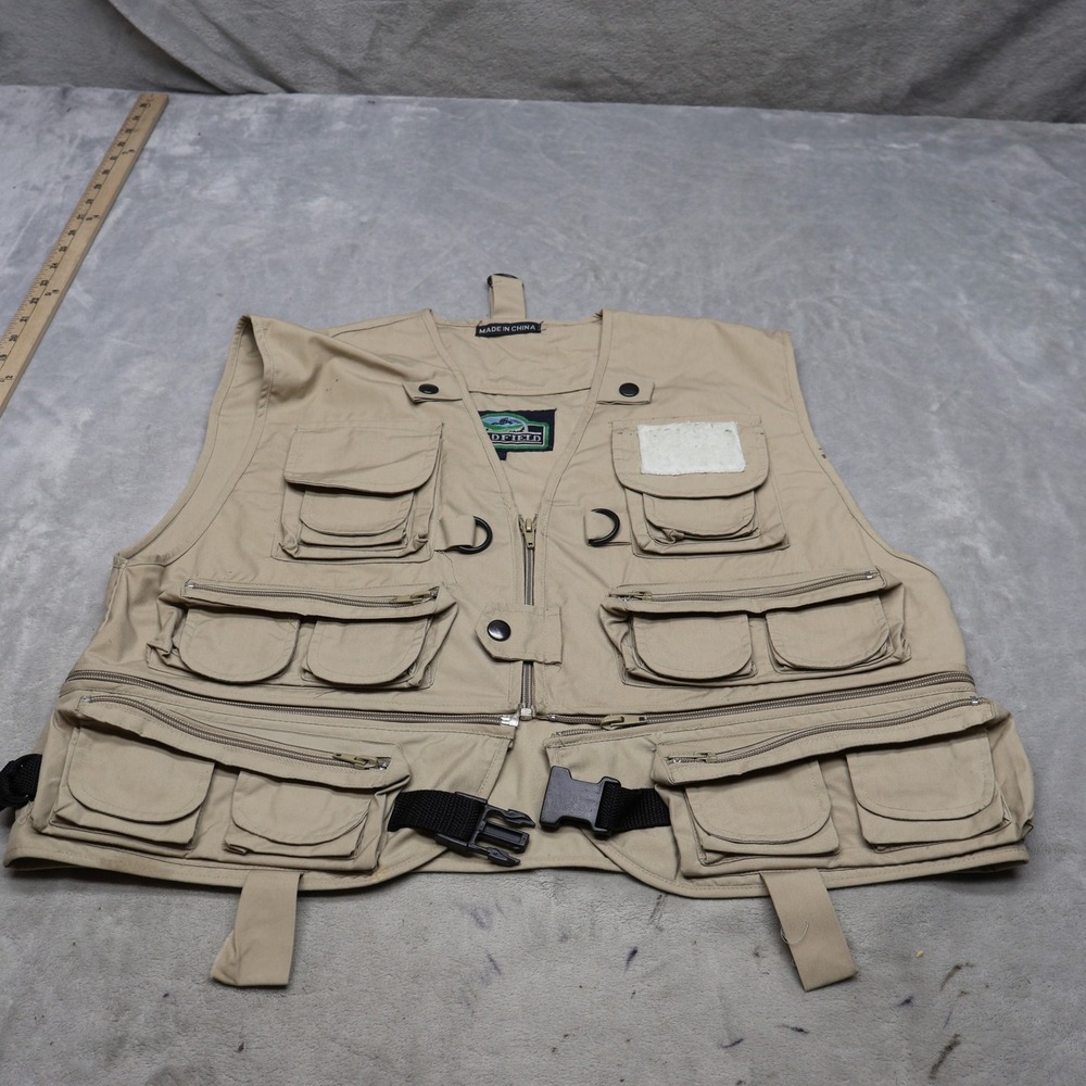 Woodfield Vest Mens Medium Beige Sportsman Fly Fishing Utility Tactical VTG